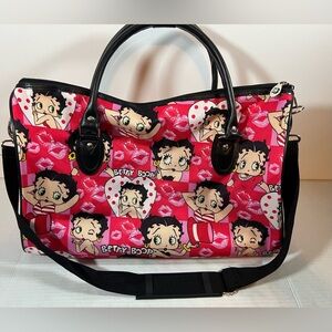 Betty Boop  Duffle Bag Women Shoulder Canvas Travel Overnight Kisses Lips